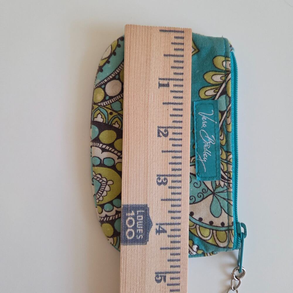 Vera Bradley Peacock Zip ID Case Coin Purse Keychain Teal Green - Picture 6 of 8